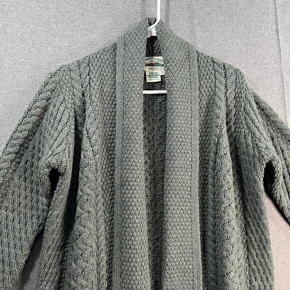 Aran Craft Merino Wool Oren Front Long Sweater Cardigan Moss Green Size Small - Picture 4 of 12